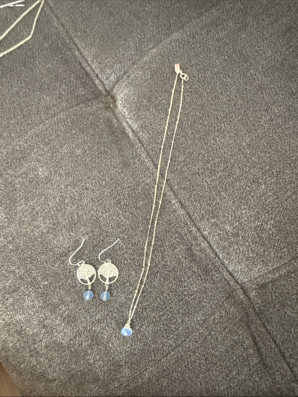 Silver Tree of Life Necklace and Earrings Set with Blue Gemstones